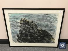 Donald James White : Sea Stac, Balnakeil, Sutherland, colour chalks, signed with initials,