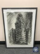 Donald James White : Scott Monument, charcoal study, signed with initials, dated 31/8/90,