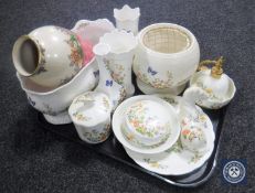 A tray of Maling Rosine vase and twelve pieces of Aynsley cottage china