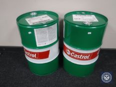 Two Castrol 60 litre oil drums