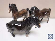 Three Beswick horse figures including a Shetland Pony
