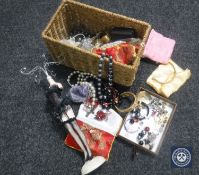 A basket of costume and sterling silver jewellery, lady's Rotary and Citizen watches,