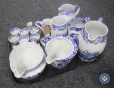 Eight assorted Spode blue and white jugs and six egg cups