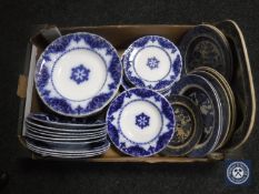 A box of antique blue and white dinner ware