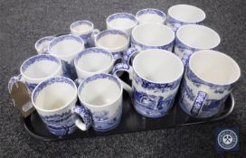 Thirteen Spode blue and white mugs and a pair of coffee cans with saucers CONDITION