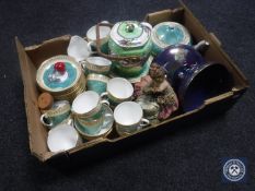 A box of Royal Grafton bone china tea service, Maling bowl, Maling caddy,