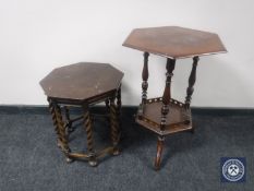 An antique mahogany hexagonal occasional table and one other similar