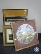 A box of assorted pictures and prints - needlework,