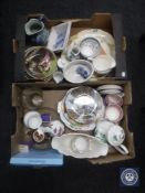 Two boxes of assorted china including collector's plates, meat plates,