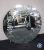 A large circular all glass framed mirror (a/f)