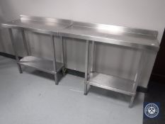 Two narrow stainless steel two tier catering tables CONDITION REPORT: One table is