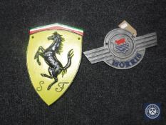 Two cast iron plaques - Ferrari and Morris