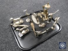 A tray of eleven assort metal animal ornaments