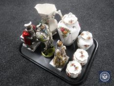 A tray of Ringtons Maling jug, four Royal Albert Old Country Roses lidded pots,