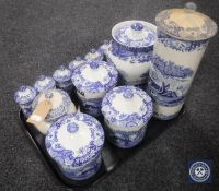 Spode blue and white china - twelve assorted storage and spice jars