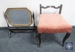 An antique mahogany dressing table stool and dressing mirror