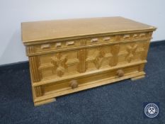 A pine blanket chest fitted a drawer