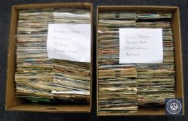 Two boxes containing 7" singles including Morrissey, Elvis Presley, The Beatles,