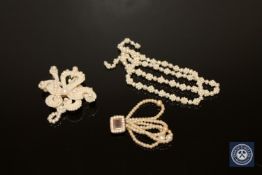 Three pieces of Victorian pearl jewellery