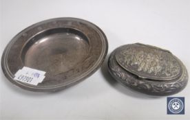 A silver shallow commemorative dish, London 1938, width 9.