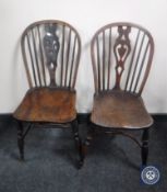 Two antique elm kitchen chairs