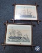 A pair of continental colour engravings depicting ships,