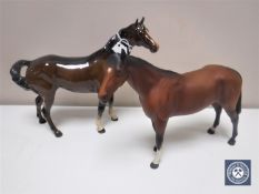Two Beswick horse figures in brown gloss and brown matt