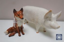 Two Beswick figures - fox and a sow, C.H.