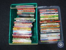 Three plastic crates containing late 20th century and 21st century annuals, Broons,