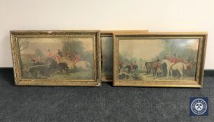 Five gilt framed antiquarian prints depicting hunting scenes