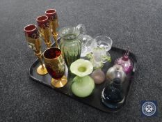 A tray of assorted glass ware - glass vase, Victorian hand blown vase,