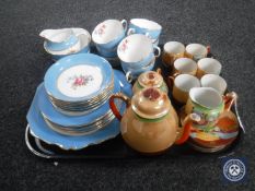 A tray of twenty pieces of Old Royal China tea set and a fifteen piece Japanese coffee set