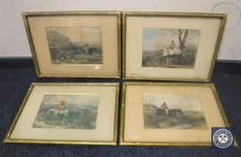 A set of our early 20th century gilt framed colour engravings depicting huntsmen