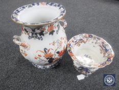 A Victorian floral pattern tureen and a Victorian floral pottery planter