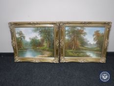 Two gilt framed oils, woodland scenes,
