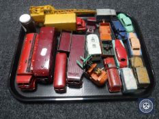 A tray of play-worn vintage Dinky and Corgi die cast vehicles - horse box,