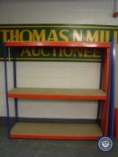 A set of three tier metal shelving, height 184 cm, depth 46 cm,