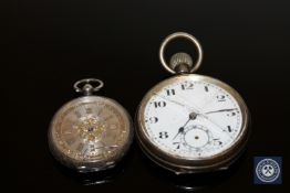 A continental silver fob watch and pocket watch (2)