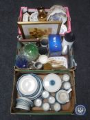 Three boxes of Wedgwood Blue Pacific dinner ware, part china tea service,