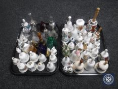 Two trays of china and glass bells - examples by Aynsley, Wedgwood,
