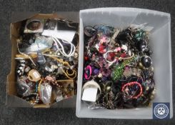 Two boxes containing a large quantity of costume jewellery