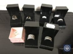 Seven sterling silver dress rings