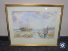 A gilt framed 20th century watercolour, figures on a coastline, signed Michael S.