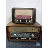 A mid 20th century walnut cased Piccolo radio together with a walnut cased Minerva radio