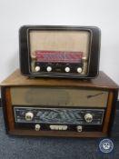 A mid 20th century walnut cased Piccolo radio together with a walnut cased Minerva radio