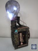 A steam punk style battery operated lamp