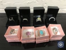 Eight sterling silver dress rings
