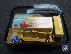 A boxed Corgi Toys 1101 car transporter, Dinky Toys Pullmore car transporter,