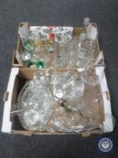 Two boxes of glass ware - punch bowl and glasses, decanter, claret jug,