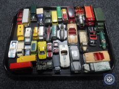 A tray of play-worn vintage Dinky and Lesney die cast vehicles - Rolls Royce Silver Raith,